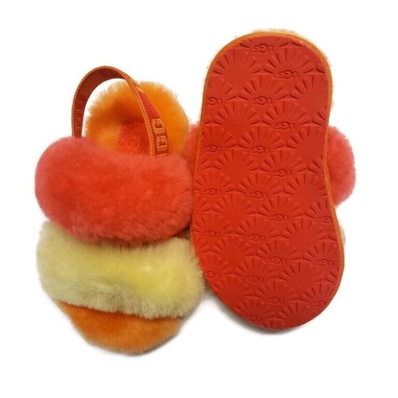 UGG Sz 6 Age 2-3 Oh Yea Slide Slippers S/N 1116636T Lamb Fur Red Orange Toddler - Picture 8 of 8